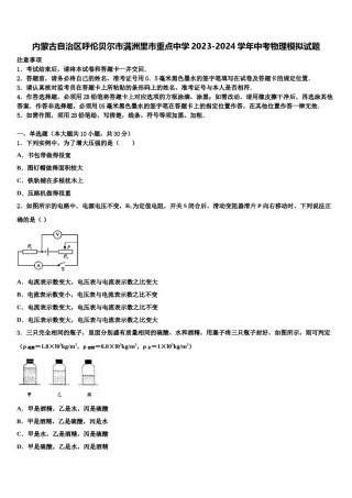 内蒙古自治区呼伦贝尔市满洲里市重点中学2023-2024学年中考物理模拟试题含解析.doc