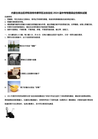 内蒙古自治区呼和浩特市赛罕区达标名校2024届中考物理适应性模拟试题含解析.doc