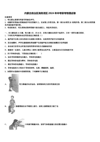 内蒙古自治区海勃湾区2024年中考联考物理试卷含解析.doc