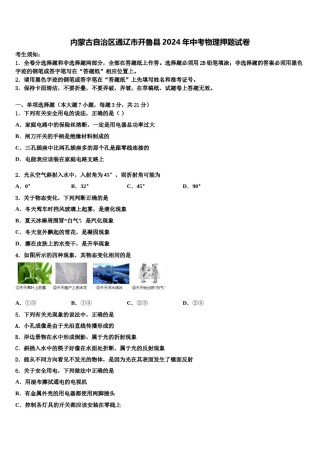 内蒙古自治区通辽市开鲁县2024年中考物理押题试卷含解析.doc