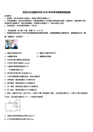 北京大兴北臧村中学2024年中考冲刺卷物理试题含解析.doc
