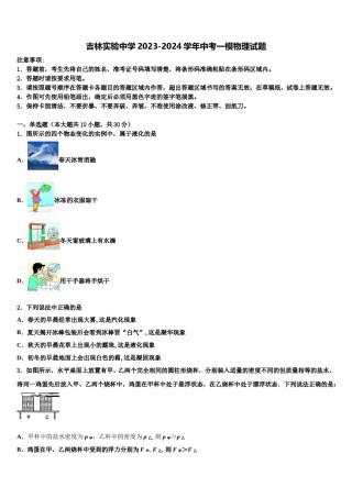 吉林实验中学2023-2024学年中考一模物理试题含解析.doc