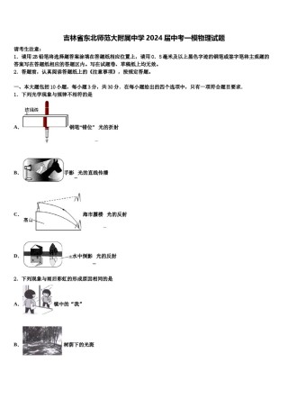 吉林省东北师范大附属中学2024届中考一模物理试题含解析.doc