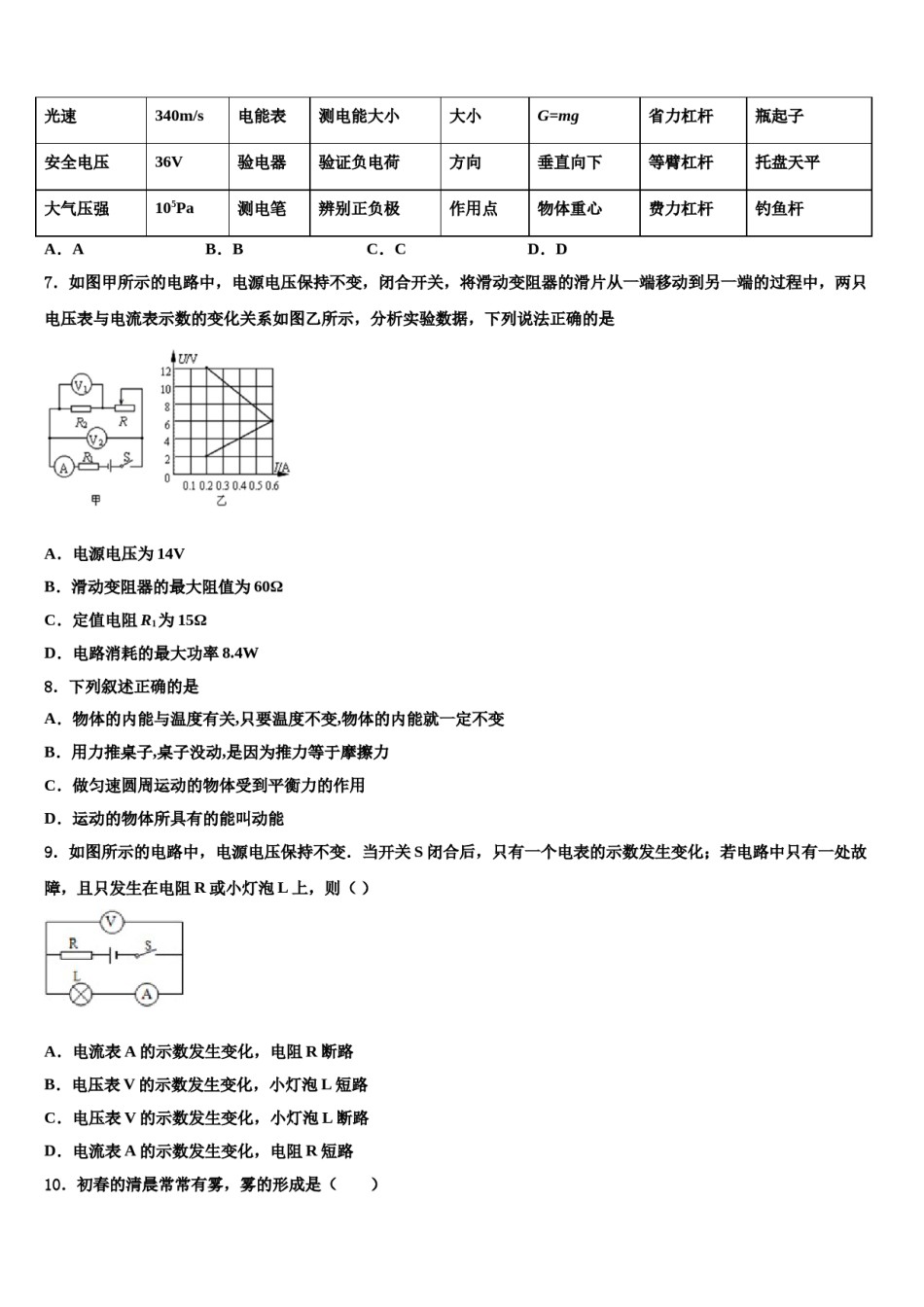 吉林省农安县三宝中学2024年中考四模物理试题含解析.doc_第2页