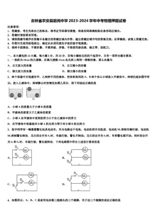 吉林省农安县前岗中学2023-2024学年中考物理押题试卷含解析.doc