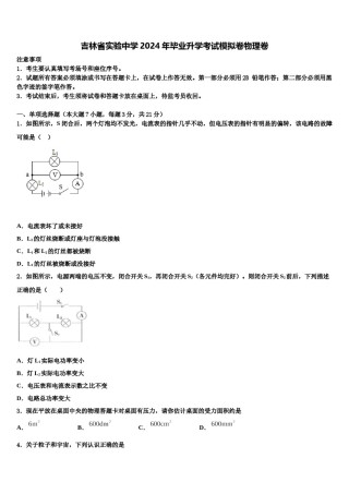 吉林省实验中学2024年毕业升学考试模拟卷物理卷含解析.doc