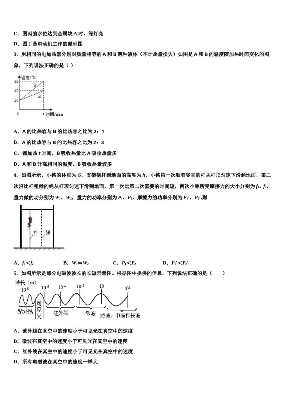 吉林省长春朝阳区六校联考2024年中考适应性考试物理试题含解析.doc_第2页