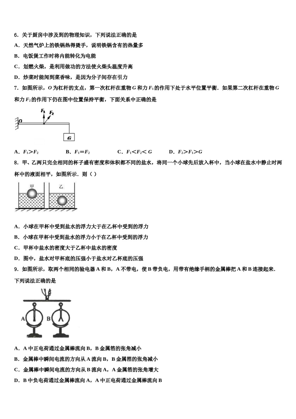 吉林省长春朝阳区六校联考2024年中考适应性考试物理试题含解析.doc_第3页