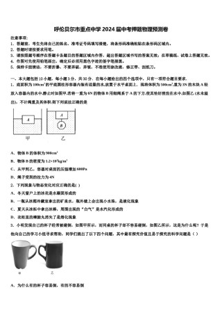 呼伦贝尔市重点中学2024届中考押题物理预测卷含解析.doc
