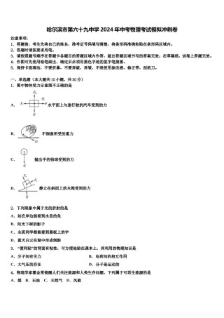 哈尔滨市第六十九中学2024年中考物理考试模拟冲刺卷含解析.doc