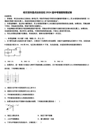 哈尔滨市重点达标名校2024届中考猜题物理试卷含解析.doc