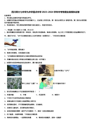 四川师大七中学九中学重点中学2023-2024学年中考物理全真模拟试卷含解析.doc