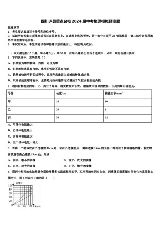 四川泸县重点名校2024届中考物理模拟预测题含解析.doc