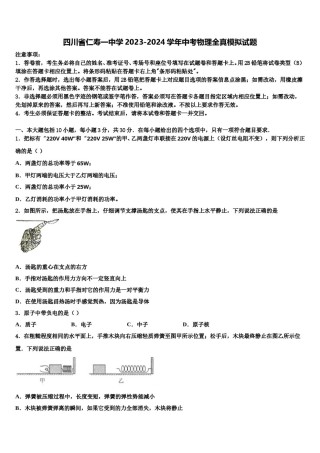四川省仁寿一中学2023-2024学年中考物理全真模拟试题含解析.doc