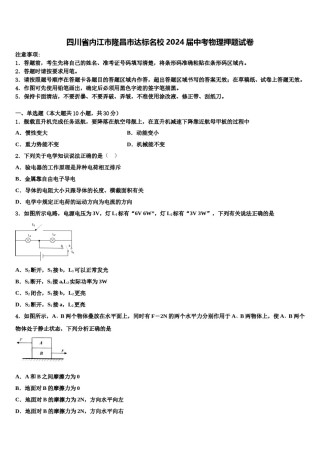 四川省内江市隆昌市达标名校2024届中考物理押题试卷含解析.doc