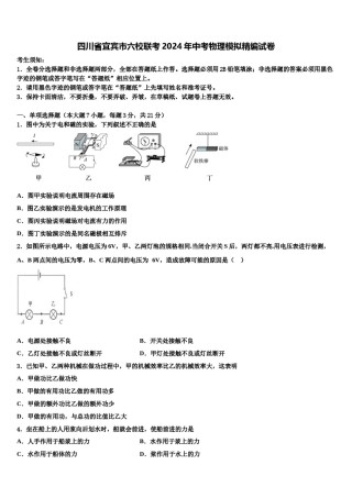 四川省宜宾市六校联考2024年中考物理模拟精编试卷含解析.doc