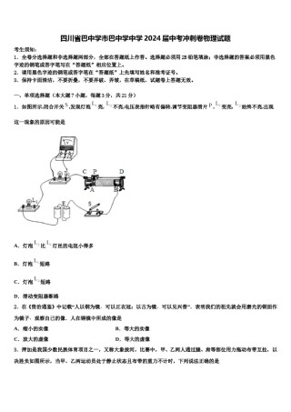 四川省巴中学市巴中学中学2024届中考冲刺卷物理试题含解析.doc