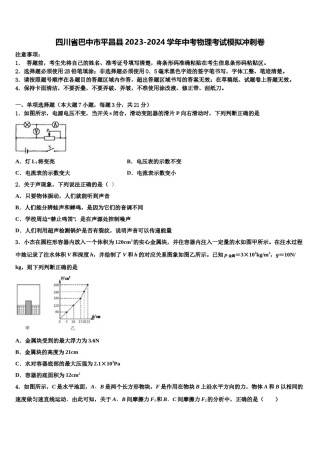 四川省巴中市平昌县2023-2024学年中考物理考试模拟冲刺卷含解析.doc