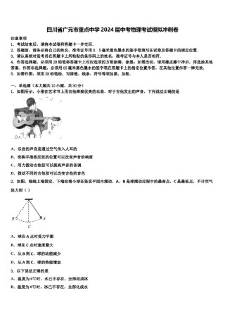 四川省广元市重点中学2024届中考物理考试模拟冲刺卷含解析.doc