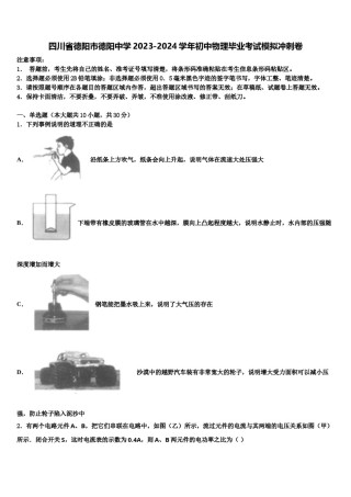 四川省德阳市德阳中学2023-2024学年初中物理毕业考试模拟冲刺卷含解析.doc