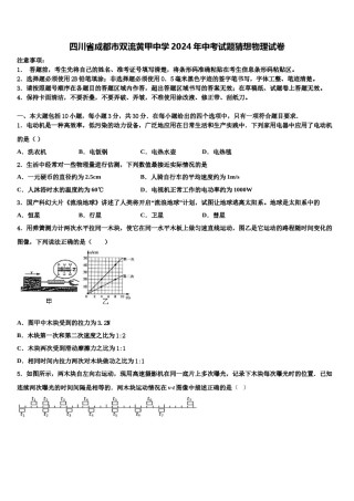 四川省成都市双流黄甲中学2024年中考试题猜想物理试卷含解析.doc