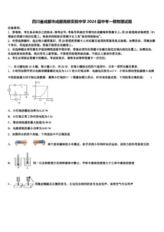 四川省成都市成都高新实验中学2024届中考一模物理试题含解析.doc