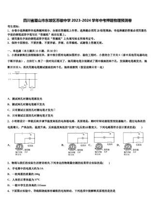 四川省眉山市东坡区苏辙中学2023-2024学年中考押题物理预测卷含解析.doc