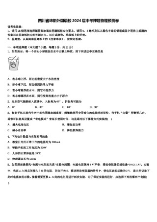 四川省绵阳外国语校2024届中考押题物理预测卷含解析.doc