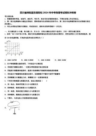 四川省绵阳富乐园际校2024年中考物理考试模拟冲刺卷含解析.doc