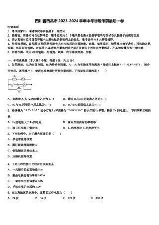 四川省西昌市2023-2024学年中考物理考前最后一卷含解析.doc