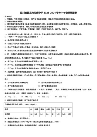四川省西昌市礼州中学2023-2024学年中考物理押题卷含解析.doc