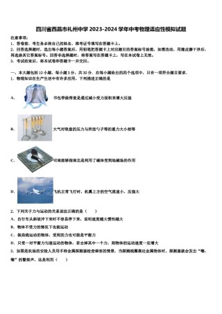 四川省西昌市礼州中学2023-2024学年中考物理适应性模拟试题含解析.doc