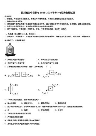 四川省资中县联考2023-2024学年中考联考物理试题含解析.doc