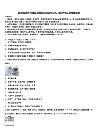 四川省达州市开江县重点达标名校2024届中考三模物理试题含解析.doc