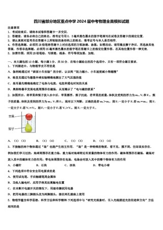 四川省部分地区重点中学2024届中考物理全真模拟试题含解析.doc