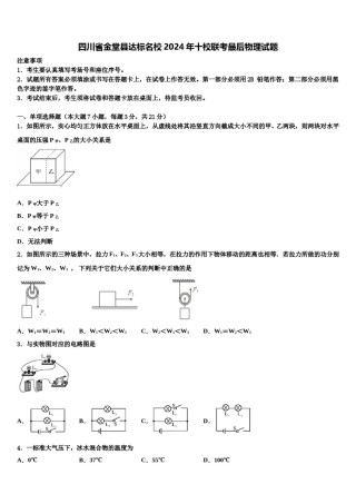 四川省金堂县达标名校2024年十校联考最后物理试题含解析.doc