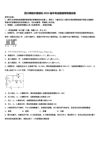 四川绵阳外国语校2024届中考试题猜想物理试卷含解析.doc