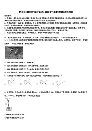 四川达州新世纪学校2024届毕业升学考试模拟卷物理卷含解析.doc