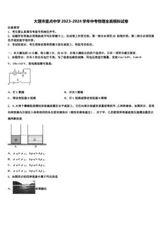 大理市重点中学2023-2024学年中考物理全真模拟试卷含解析.doc