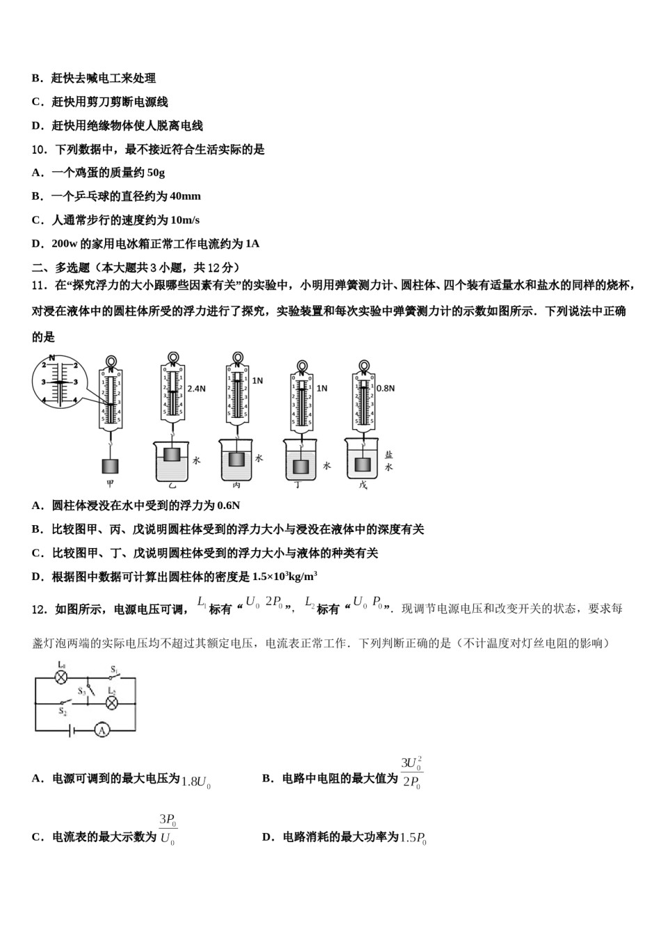 天津市东丽2024年中考三模物理试题含解析.doc_第3页