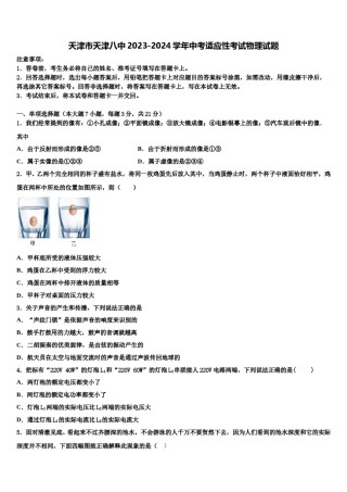天津市天津八中2023-2024学年中考适应性考试物理试题含解析.doc