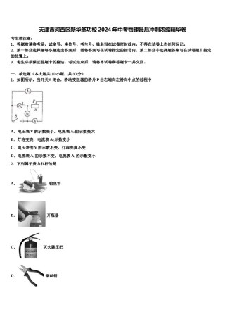 天津市河西区新华圣功校2024年中考物理最后冲刺浓缩精华卷含解析.doc