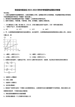 姚安县市级名校2023-2024学年中考物理考试模拟冲刺卷含解析.doc