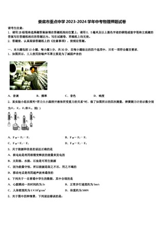 娄底市重点中学2023-2024学年中考物理押题试卷含解析.doc