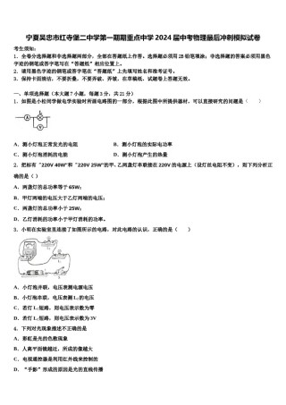宁夏吴忠市红寺堡二中学第一期期重点中学2024届中考物理最后冲刺模拟试卷含解析.doc