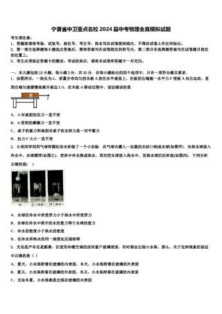 宁夏省中卫重点名校2024届中考物理全真模拟试题含解析.doc