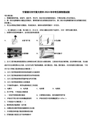 宁夏银川市宁夏大附中2024年中考五模物理试题含解析.doc