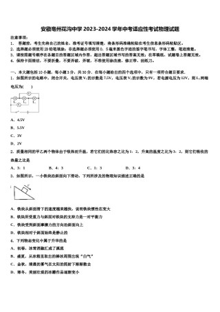 安徽亳州花沟中学2023-2024学年中考适应性考试物理试题含解析.doc