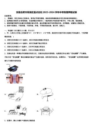 安徽合肥市瑶海区重点名校2023-2024学年中考物理押题试卷含解析.doc