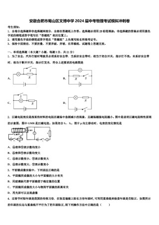 安徽合肥市蜀山区文博中学2024届中考物理考试模拟冲刺卷含解析.doc